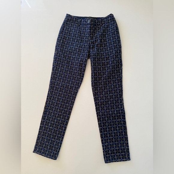 Wildfang-Navy-Patterned-Pants-Yellow-Essential Trouser-Unisex-Gender Inclusive-2 - Picture 1 of 15